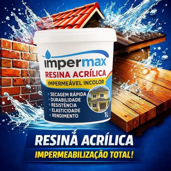 Impermax Resina Acrílica 1L Impermeabilizante e Revitalizadora para Telha, Parede, Tijolo, Madeira
