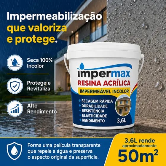 Impermax Resina Acrílica 3,6L Impermeabilizante e Revitalizadora para Telha, Parede, Tijolo, Madeira