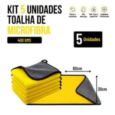 Kit 5 Flanela Microfibra Automotiva 30x60 400GSM Premium Para Lavagem de Carro Multiuso