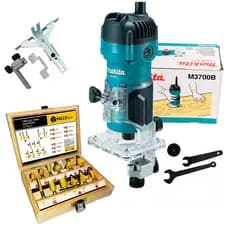 Tupia Elétrica Makita M3700B 530W 35000rpm para Madeira Laminadora Profissional + Kit 12 Fresas 6mm