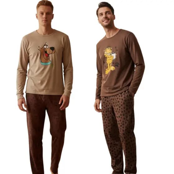 Kit 2 Pijamas Adulto Longo Masculino Poliéster Confortável Frete Grátis Promoção