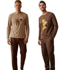 Kit 2 Pijamas Adulto Longo Masculino Poliéster Confortável Frete Grátis Promoção