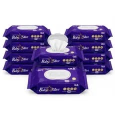 Caixa com 10 Lenços/Toalha Umedecidas Baby Star Roxa c/ 100 Unidades Cada – Tampa FlipTop