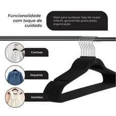 Caixa com 40 Cabides Infantis de Veludo Slim Antiderrapantes Preto – Organização com Estilo e Eficiência