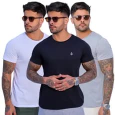 Kit 3 Camiseta Masculina Básica Algodão 30.1 Premium