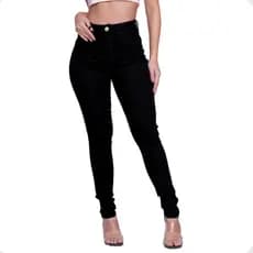 Calça Jeans Preta Feminina Skinny Cintura Alta Levanta Bumbum Lycra Elastano