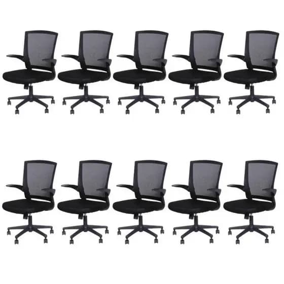 Kit 10 Cadeiras Escritório Diretor com Relax Tela Mesh Milão 3314 Preto Cadeira Diretor