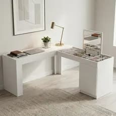 Escrivaninha Mesa Escritório Penteadeira de Canto com Espelho Star 1 Porta 136cm Branca Branco