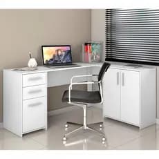 Escrivaninha Mesa Escritório em L Office Nt 2005 2 Gavetas 3 Portas 157cm Branco New Branco
