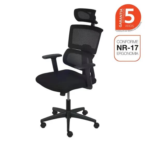 Cadeira Escritório Presidente Ergonômica NR17 Tela Mesh Atlanta Preto Cadeira Presidente