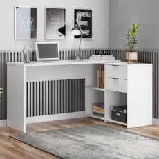 Escrivaninha Mesa Escritório em L Office Nt 2060 2 Gavetas 3 Nichos 148,6cm Branco New Branco New
