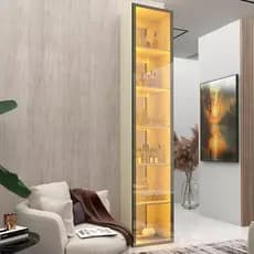 Cristaleira 1 Porta Reflecta com Fita LED e Espelho 100% MDF Luminare Bege/Off White Off White