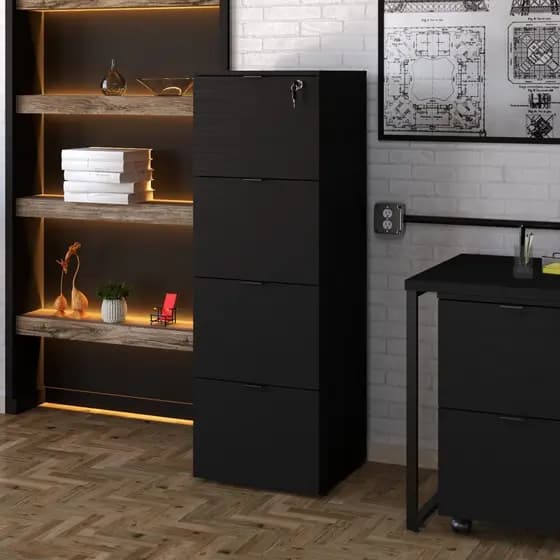 Gaveteiro Arquivo 4 Gavetas para Pastas Suspensas KUAQ40 Kuadra Yescasa Preto/Ônix Preto Onix