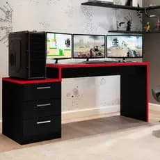 Mesa Gamer Escrivaninha DRX5000 3 Gavetas 178cm Preto Preto TX/Vermelho