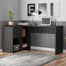 Escrivaninha Mesa Escritório em L Office Nt 2060 2 Gavetas 3 Nichos 148,6cm Preto Tx Preto Tx