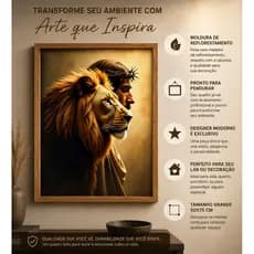 QUADRO DECORATIVO LEAO DE JUDA SALA QUARTO COM MOLDURA MADEIRA GRANDE 50 X 75 CM