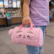 Bolsinha Viagem Infantil Gatinho FofInha Feminina, Alça Removível Bolsa Espaçosa e Funcional