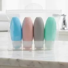 Kit Viagem 4 Frascos Silicone Pote 90ml Porta Creme Shampoo Perfume Loção Corporal Sabonete Líquido