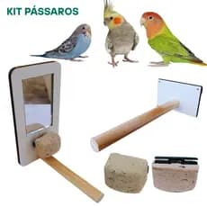 Espelho  Poleiro  2 Pedras de Cálcio  para passaros Calopsita  Periquito Agapornis papagaio