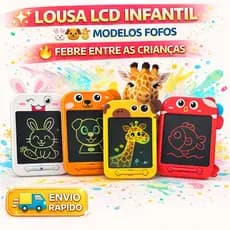 Lousa LCD Infantil Tablet Mágico Desenho Apaga 1 Clique Educativo Coelho Girafa Cachorro Peixe