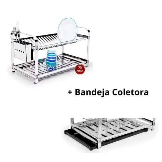 Escorredor de 12/16/20 Pratos Louças com Porta Talher em Inox