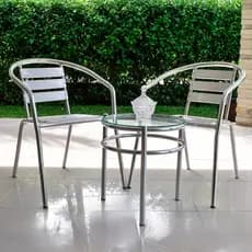Kit 2 Cadeiras + Mesa Redonda Alumínio Área Externa Varanda Resistente Não Enferruja Empilhavel Piscina Praia Jardim