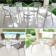 Kit 4 Cadeiras + 1 Mesa Alumínio Fibra Varanda Área Externa Jardim Piscina Leve Resistente Durável Empilhável Casa Praia