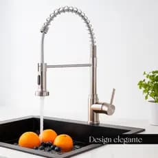 Torneira Gourmet Cozinha Monocomando Bancada Flexível Inox Escovado Bica Móvel 360 Graus Misturador Pia