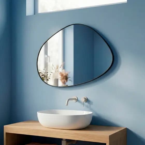 Espelho Decorativo Orgânico 80x60cm Moderno Couro Ecológico Costura Dupla de Acabamento Mod. Nuvem