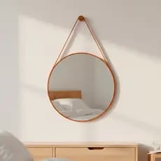 Espelho Adnet Redondo Decorativo Suspenso c/ Alça em couro Ecológico 30cm + Pino Suporte - Casa Domo