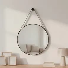 Espelho Adnet 60cm Redondo Decorativo Alça de Couro + Pino de fixação - Casa Domo