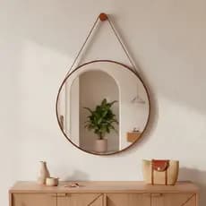 Espelho Adnet 60cm Redondo Decorativo Alça de Couro + Pino Pendurador - Casa Domo
