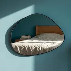 Espelho Pinterest Orgânico Decorativo Grande 64x44cm Borda em Couro 3cm - Mod. Nuvem