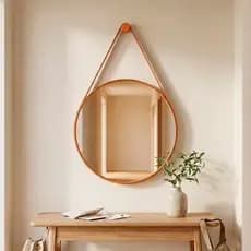 Espelho Adnet Redondo Decorativo Suspenso c Alça em Couro Orgânico 40 cm + Pino de Fixação Casa Domo