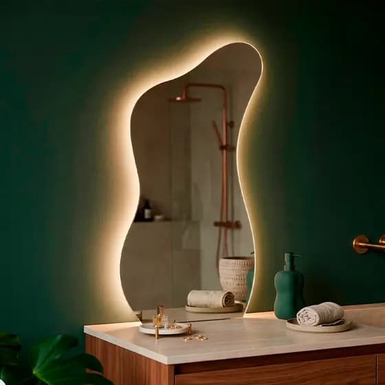 Espelho Decorativo com Led 110x60cm Espelho para Banheiro Sala Quarto Espelho Orgânico Mod Curves