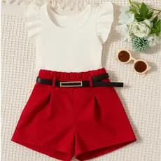 Conjunto infantil Blusa - short alfaiataria e cinto infantil menina / moda verão infantil menina