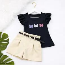Kit 3 peças Conjunto de menina infantil moda tendencia conjunto short e blusa infantil primavera verao