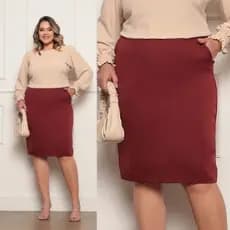 Saia Secretária Bolso Moderna Alfaiataria Plus-size Atacado