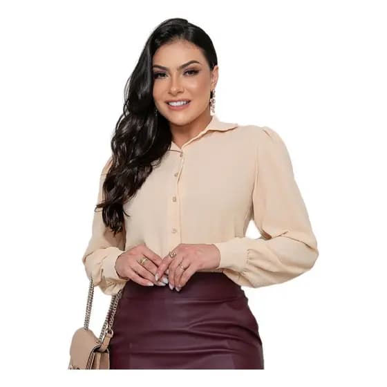 Camisa Feminina Manga Longa Com Botão Social Blusa