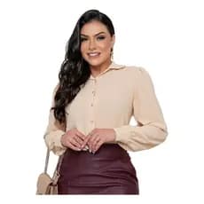 Camisa Feminina Manga Longa Com Botão Social Blusa