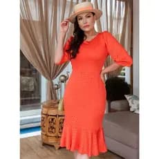 Vestido Moda Evangélica Elegante Babado Malha Laise Premium