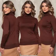 Blusa Feminina Cacharrel Gola Alta Tricô Tricot Manga Longa Grossa