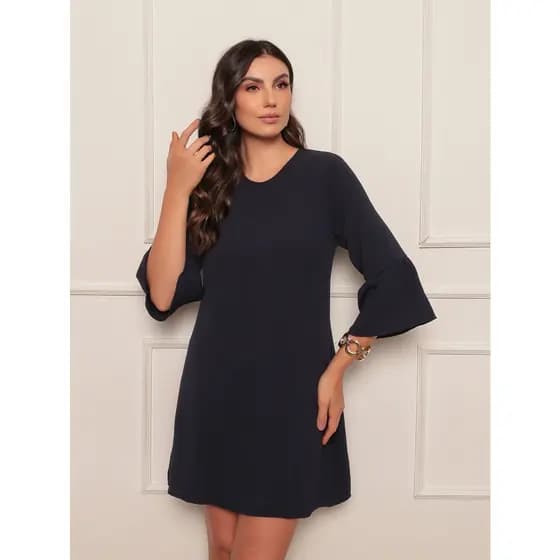 Vestido Curto Feminino Elegante Tecido Duna  Manga Flare