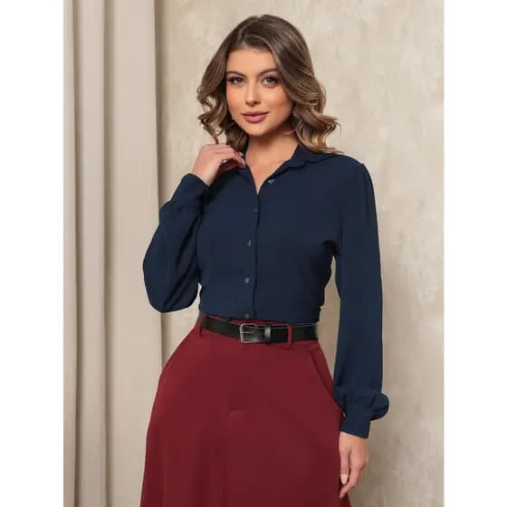 Camisa Feminina Social Com Botão Manga Longa