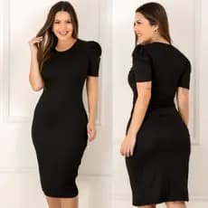 Vestido Tubinho Justo Lápis Midi Malha Canelada Versátil