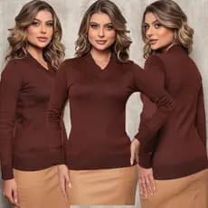 Blusa Gola V Sueter Feminino Liso Tricot Manga Longa Atacado