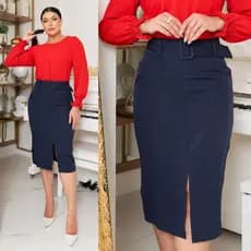 Saia Racho Fenda Frontal MIdi Alfaiataria com Bolso