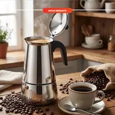 Cafeteira Italiana Inox 200 – Prepara Café Expresso Perfeito para Casa ou Viagem com Praticidade
