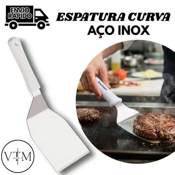 Espátula Curva em Aço Inox Para Cozinhar e Churrasco Ideal Uso Doméstico e Profissional em Cozinha e Chapa