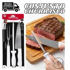 Conjunto Churrasco Cabo Branco – Utensílios para Assar Carnes – Uso Doméstico Profissional – Ideal Área Gourmet